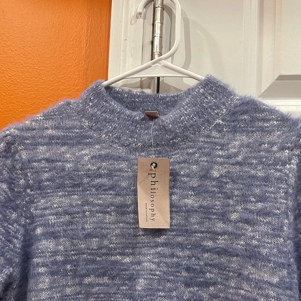 NEW Philosophy women Crewneck Sweater in Soft Blue size S - Picture 4 of 9